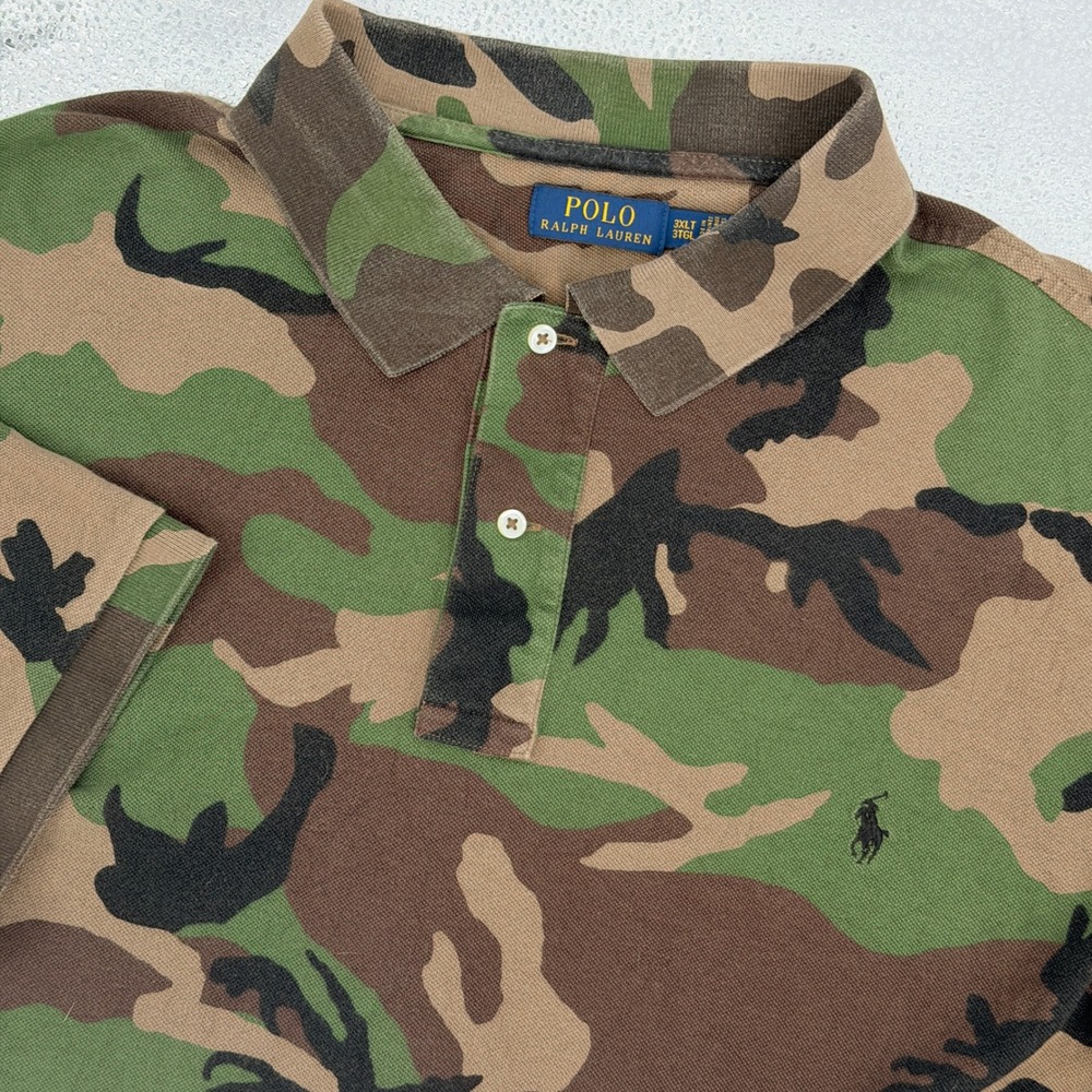 Polo Ralph Lauren Polo Shirt Mens 3XLT Green Brown Camo Classic Fit Cotton Pony
